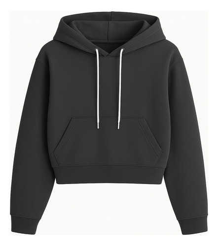 Buzo Canguro Crop Hoodie Liso Algodon Frizado Con Capucha