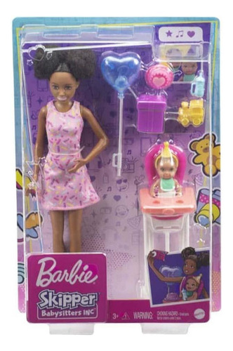 Muñeca Barbie Mattel Baby Skipper negra con bebé y accesorios