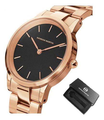 Reloj Hannah Martin Simple Impermeable De Acero Inoxidable Color De La Correa Rose Black