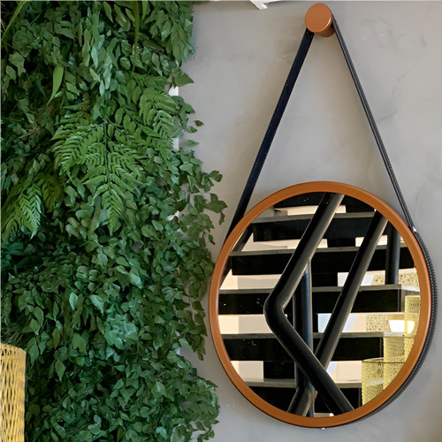 Espelho Redondo Adnet Premium Com Alça 60cm + Suporte Moldura Cobre Alça Preta