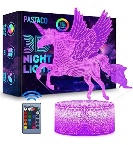 Lampara Unicornio Ilusión 3d Con Control Regalos Niños Niñas