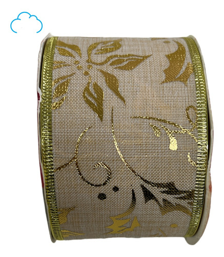 Fita Para Fazer Laço De Natal Para Arvore Bege E Dourado