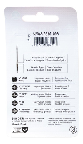 Imagen 5 de 7 de Agujas Singer 2045 Maq Familiar Punta Bolita X Paquete