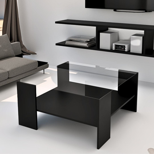 Mesa De Centro Auxiliar Minimalista Cristal Modena Para Sala Negro