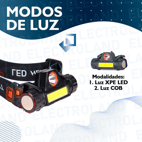 Imagen 5 de 10 de Linterna Vincha Minera Usb Recargable 2 Luces Led Camping