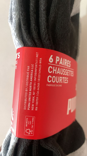 6 Pares De Calcetas Cortas Puma Corte Bajo Con Logotipo Blanco Gris Y Negro Logo Tobillera Unitalla