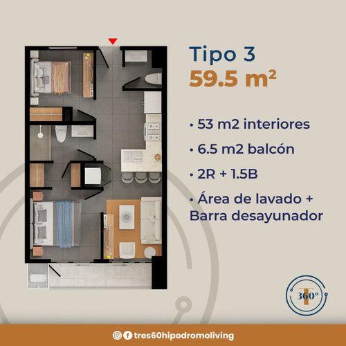 360 Hipódromo - Torre D, Modelo 3 (59.5 M2)