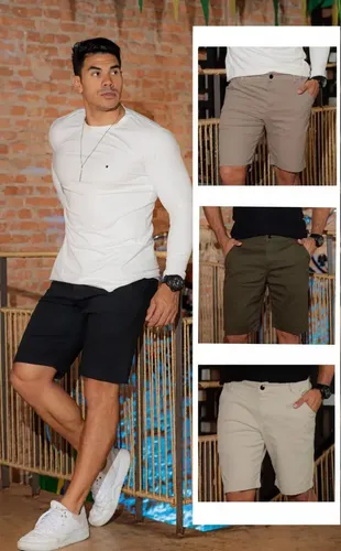 Bermuda Masculina Colorida Na Sarja Com Bolso Faca E Lycra