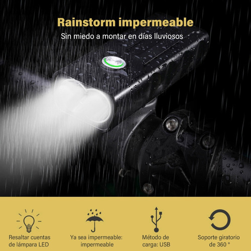 Imagen 2 de 8 de Lámpara Led Bicicleta Recargable Impermeabl