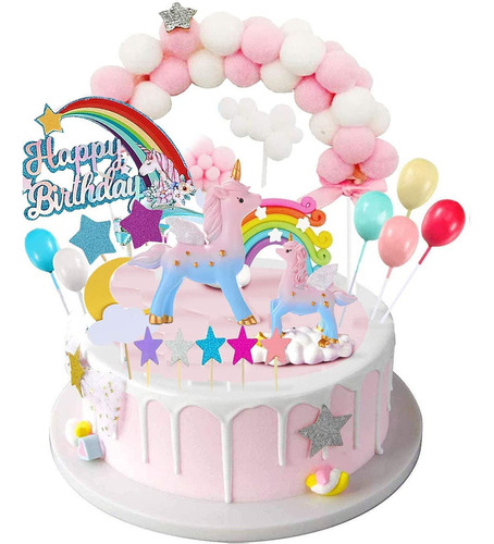 Kit De Decoración De Pastel De Unicornio Con 2 Esculturas De