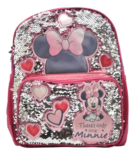 Mochila Minnie Mouse Theres Only One Lentejuela Reversible Kinder 162104 Ruz