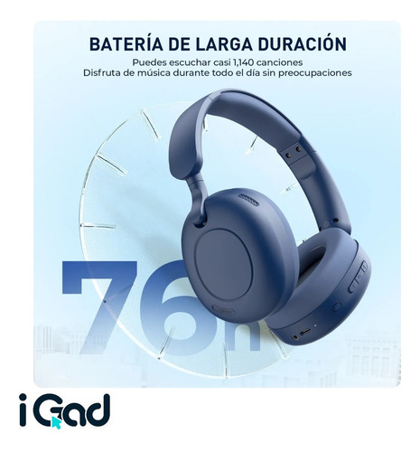 Audífonos Bluetooth 5.3 Igad Hi-res Inalámbricos Diadema Cancelación De Ruido Con Micrófono Y Cable Tipo C Azul