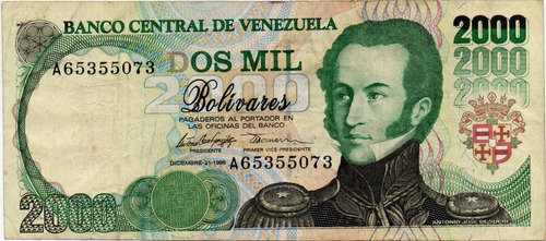 Billete 2000 Bolívares 21 De Diciembre 1995 Serial A8 Error
