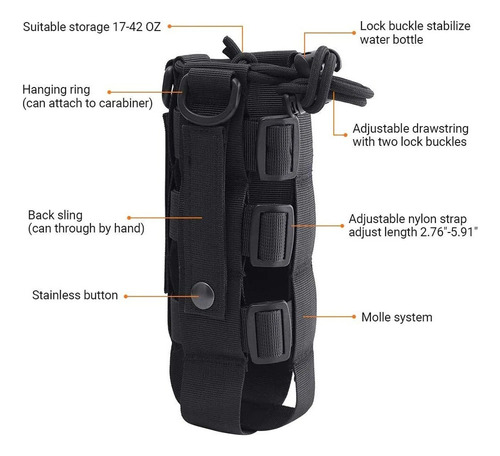 Funda Táctica Molle Para Botellas De Agua Ajustable Milita