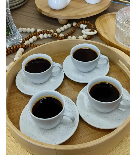 Jogo Conjunto De Xícara Café 6 Peças Com Pires 85ml Cerâmica