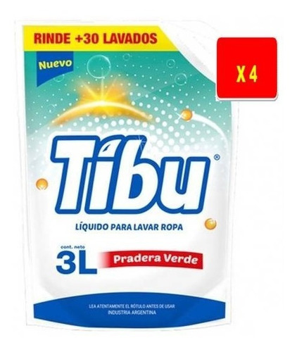 Jabón Liquido Tibu Para Lavar Ropa 3 Litros X 4 Unidades