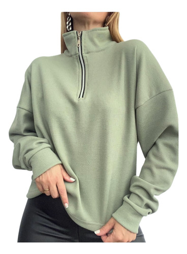 Buzo Con Cuello Alto Y Cierre Buzo Waffle Mujer