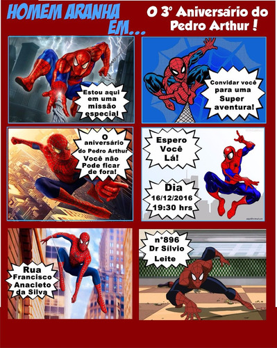Arte Convite Digital Gibi Homem Aranha Personalizado