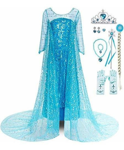 Vestido De Princesa Para Niñas Para Elsa Traje De Lujo...