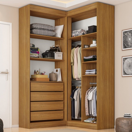 Guarda Roupa Closet Casal Sem Portas Canto Em L Com 4 Fawt
