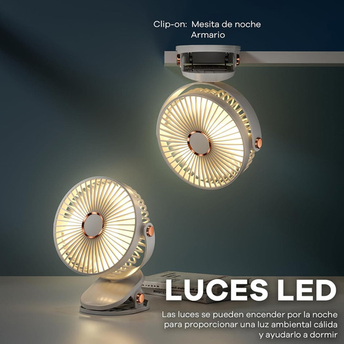 Ventilador De Mesa Con Luz Recargable Clip 5 Velocidades