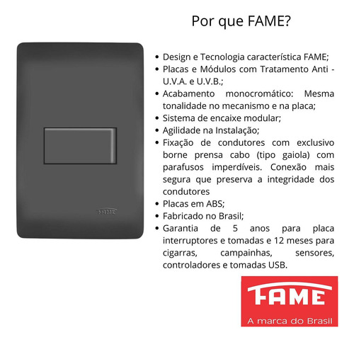 13un Modulo Tomada Interruptor Placa Habitat Black Fame K45