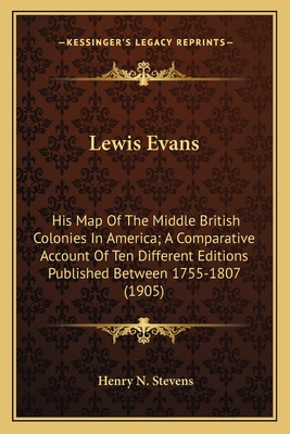 Libro Lewis Evans: His Map Of The Middle British Colonies...