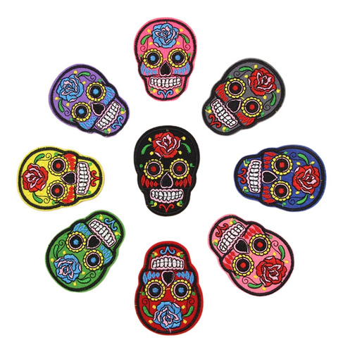 Imagen 1 de 6 de 8pcs Patrón Calavera Parche Tela Ropa Apliques Bordado,