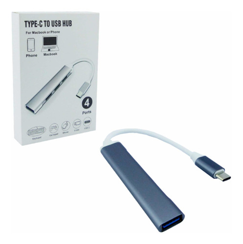 Hub Type-c De 4 Puertos Usb 3.0 En Aluminio