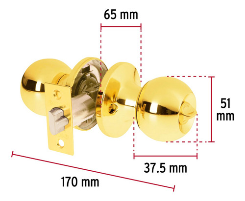 Cerradura Esfera Pomo Picaporte Para Recamara Dorado 28070