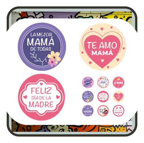 Stickers Etiquetas Dia De La Madre 7cm Circular 24u