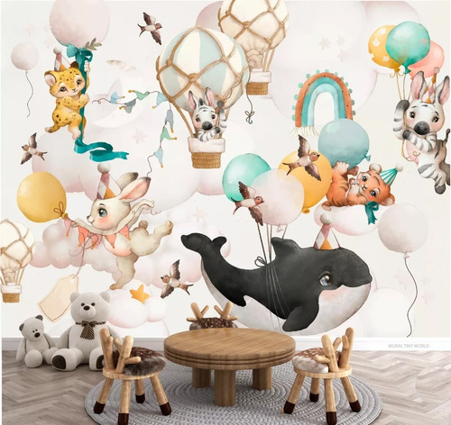 Vinilos Murales Empapelados Infantil Animalitos Cielo Ballen