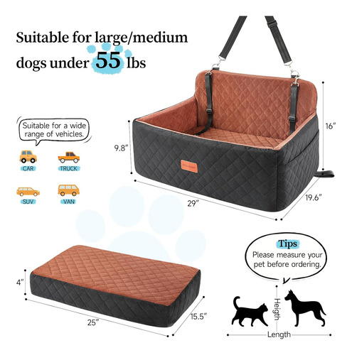 Asiento De Automóvil Para Perros Medianos, Lavable Y Desmont