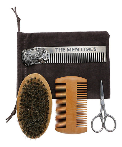 4pcs / Set Beard Brush Barba Tijera De Material Acero Del