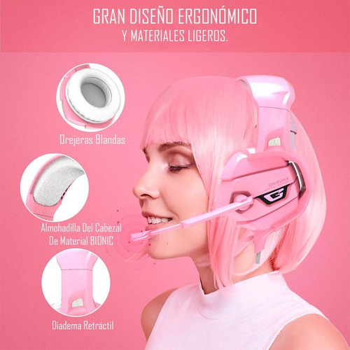 Imagen 4 de 10 de Audífonos Gamer Onikuma K5 Pink Compatibles Pc Ps4