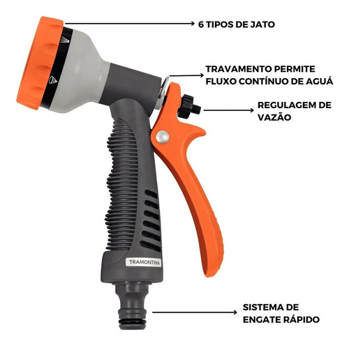 Esguicho Hidropistola 6 Jatos+ Engate Rápido+ Bico+ Torneira