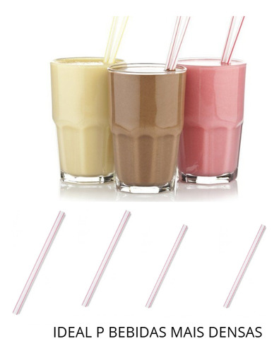 Canudo Plástico Grosso Vitamina Drink Milkshake 10mm- 50 Uni