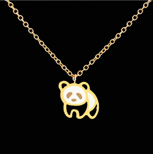 Urso Panda Corrente Dourado Com 25cm + Pingente De 2,5cm Pandinha Charme Presente Dia Dos Namorados Natal Ano Novo Festa