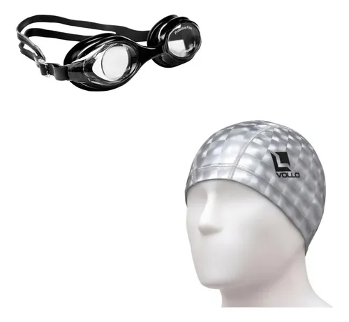 Kit Touca Natação 3d + Óculos Hidro Piscina Adulto Vollo
