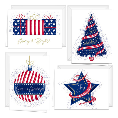 Tarjetas Patrioticas De Navidad De Ano Nuevo, 24 Tarjetas De