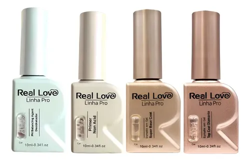 Kit Preparadores Real Love Linha Pro Unhas Gel Acrigel Fibra