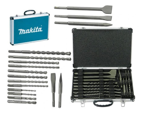 Kit Sds Plus Makita 17pç Ponteiro Talhadeira Broca/martelete