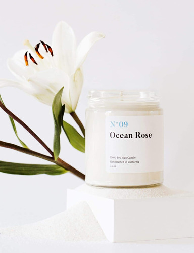Vela Aromática Mias Co Ocean Rose, Hecha A Mano Con Cera De