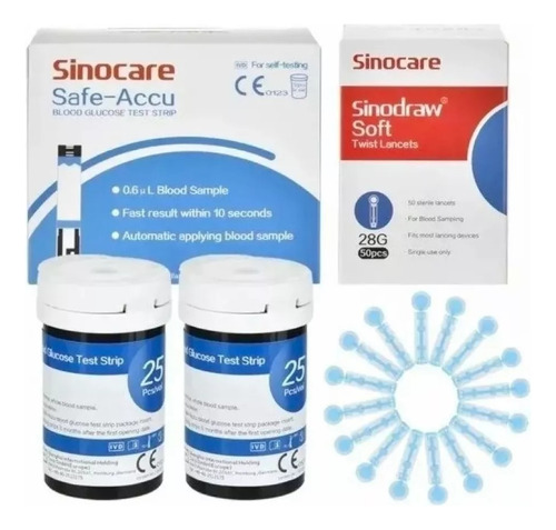 50 Tiras Reactivas Y 50 Lancetas Sinocare Safe Accu