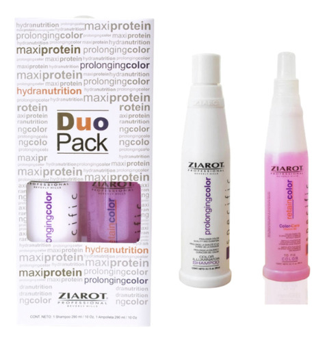 Shampoo Ziarot Color El Dúo Pack Retain Color Tratamiento Shampoo / Spray Ziarot 2 Piezas es un conjunto de dos productos en botella de 500mL por 2 packs