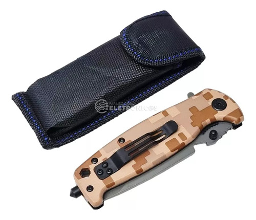 Canivete Camuflado Marrom Com + Quebra Vidros Slk-d2