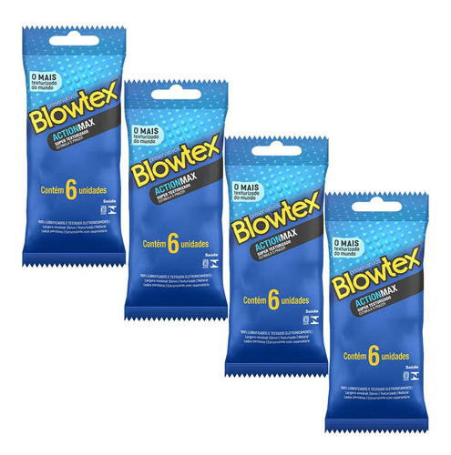 Kit 4 Pacotes Preservativo Blowtex Actionmax C/ 6 Un Cada