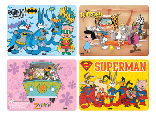 4 Rompecabezas De 38x28 Cm, Bugs Bunny, Lucas, Porky, Coyote