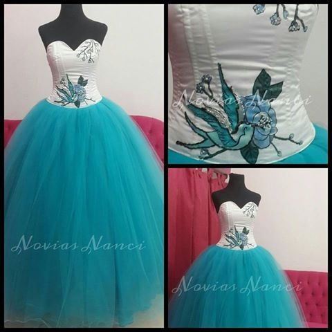Vestido De 15 De Tul Turquesa Y Blanco Novias Nanci