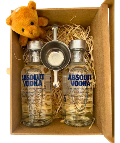 Kit Para Presente 2 Absolut Vodka 200ml + Dosador + Ursinho 